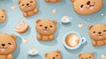 AI generative Teddy bear cookies seemless pattern design pastel color background