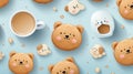 AI generative Teddy bear cookies seemless pattern design pastel color background