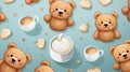 AI generative Teddy bear cookies seemless pattern design pastel color background