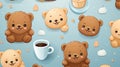 AI generative Teddy bear cookies seemless pattern design pastel color background