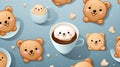 AI generative Teddy bear cookies seemless pattern design pastel color background