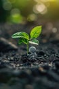 A tiny figure supports a growing plant in a symbolic display of nurturing and growth.