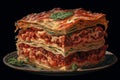 Ai Generative Traditional Italian lasagna with spinach and ricotta on a wooden board
