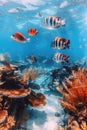 Tropical fish swimming among coral reefs. Royalty Free Stock Photo