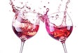 AI generative. Two wine glasses with splashing of red wine on white Royalty Free Stock Photo