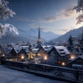 AI-generative: Winter Wonderland: Charming European Village Blanketed in Snow