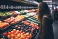 Ai generative. Woman choosing fruits at supermarket