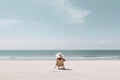 ai generative, woman sitting on the beach looking at the ocean, vacation concept