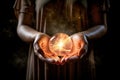 Ai generative. Womans hands holding ball of light