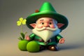 ai generator, artificial intelligence, neural network image. St. Patrick\'s Day. A leprechaun in a green hat with a clover.