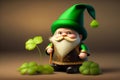 ai generator, artificial intelligence, neural network image. St. Patrick\'s Day. A leprechaun in a green hat with a clover.