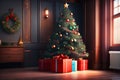 ai generator, artificial intelligence, neural network image. Merry Christmas and Happy New Year. cozy interior,