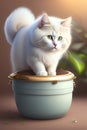 ai generator, artificial intelligence, neural network image. a white cat is rummaging in a flower pot. a pet