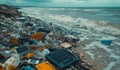 AI generator image of beach littered with garbage and e-waste Royalty Free Stock Photo
