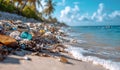AI generator image of beach littered with garbage and e-waste. Royalty Free Stock Photo