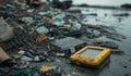 AI generator image of beach littered with garbage and e-waste Royalty Free Stock Photo