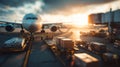 AI generator image of cargo shipments arriving, Airways Boeing Loading Royalty Free Stock Photo