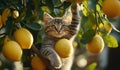AI generator image of cat on tree Royalty Free Stock Photo