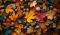 AI generator image of colorful array of fall leaves, acorns, and pinecones Royalty Free Stock Photo