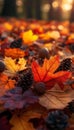 AI generator image of colorful array of fall leaves, acorns, and pinecones Royalty Free Stock Photo