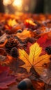 AI generator image of colorful array of fall leaves, acorns, and pinecones Royalty Free Stock Photo