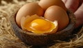 AI generator image of eggs with white flour on table close up detail