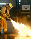 AI generator image of Firefighters are teaching and demonstrating how to properly extinguish a fire. Royalty Free Stock Photo