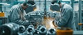 AI generator image of production of valves in a vacuum technology facility. Show the precise manufacturing process Royalty Free Stock Photo