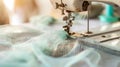 AI generator image of sewing machine sewing with mesh fabric,Working part of antique sewing machine. Royalty Free Stock Photo