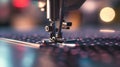 AI generator image of sewing machine sewing with mesh fabric,Working part of antique sewing machine. Royalty Free Stock Photo