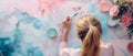 AI generator image of woman creating a vision board Include calming colors
