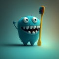 one tooth and toothbrush isolated on light blue background