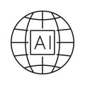 Ai Global Network Line Icon. Artificial Intelligence And Worldwide Connectivity Outline Symbol. Digital Transformation Royalty Free Stock Photo
