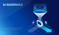 AI Guardrails infographic showing AI safety controls as smart filter managing data Royalty Free Stock Photo