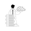AI guy and server in linear vector style with AI theme Royalty Free Stock Photo