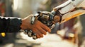 Ai hand shaking hands with a human hand. Partnership development concept Royalty Free Stock Photo