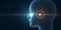 AI Head with Futuristic Data Transfer Background Royalty Free Stock Photo