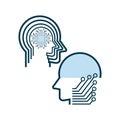 AI heads for Modern machine learning line icon, circuit heads isolated on a white background. Vector illustration. Stroke high