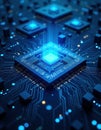 AI High-Tech Quantum Computer with Digital Holographic Data Processing. AI-driven computing marketing, cybersecurity branding Royalty Free Stock Photo