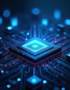 AI High-Tech Quantum Computer with Digital Holographic Data Processing. AI-driven computing marketing, cybersecurity branding Royalty Free Stock Photo