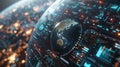 AI highlights real-time data points on a 3D globe model, showcasing dynamic global insights. Data Analytics in AI