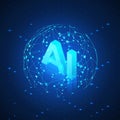 AI hologram in Global Network. Artificial intelligence isometric banner. AI header. Futuristic Technology background. Vector
