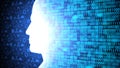 AI Computing and Thinking Big Data HUD including Binary Code with Head Shape Background Ver.3