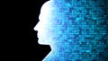 AI Head Computing and Thinking Technology HUD including Binary Code in Black Background