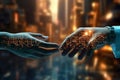 Ai and human touch connection on data network, technology, innovation, futuristic concept Royalty Free Stock Photo