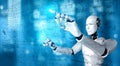 AI humanoid robot touch screen of mathematics formula and science equation