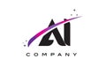 AI A I Black Letter Logo Design with Purple Magenta Swoosh