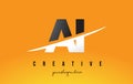 AI A I Letter Modern Logo Design with Yellow Background and Swoosh.