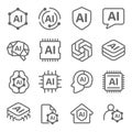 AI icon vector set. Contains such icon as robot, microchip, brain, artificial brain, chatgpt, file and more. Editable stroke