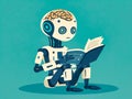 Humanoid Robot Reading a Book. AI generated illustration Royalty Free Stock Photo